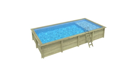 Piscina AQUA 8.5 x 4.35 – H.1.45 m con spiaggia, azzurro chiaro, con supporti fissati al calcestruzzo