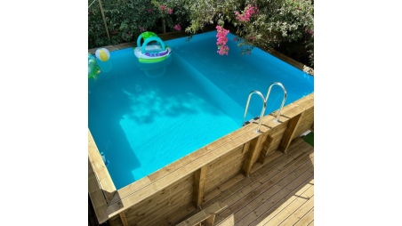 Piscina AQUA 8.5 x 4.35 – H.1.45 m con spiaggia, azzurro chiaro, Su telaio - senza cementazione