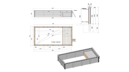 Piscina AQUA 8.5 x 4.35 – H.1.45 m con spiaggia, grigio, Su telaio - senza cementazione