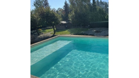 Piscina AQUA 8.5 x 4.35 – H.1.45 m con spiaggia, sabbia, Su telaio - senza cementazione