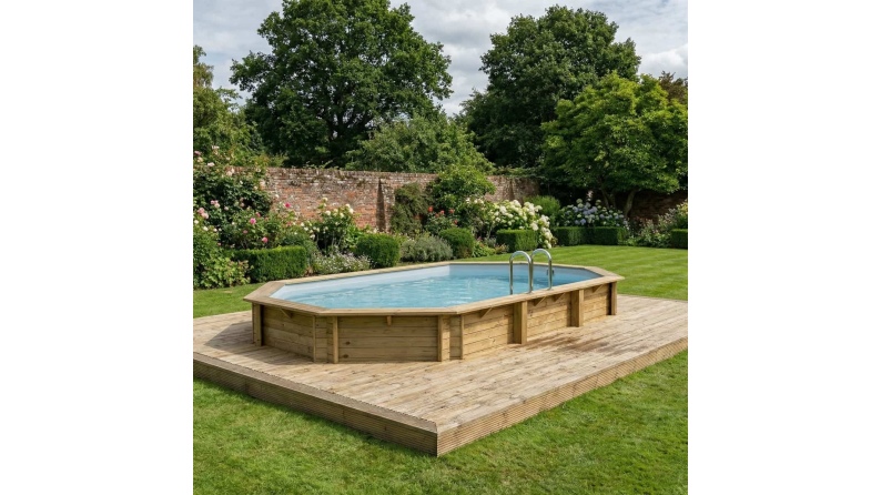 Piscina NEMO 7.3 x 3.97 - H.1.45 m, grigio, con supporti da cementare