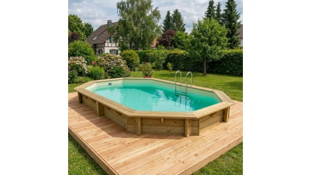 Piscina NEMO 7.3 x 3.97 - H.1.45 m, sabbia, con supporti fissati al calcestruzzo