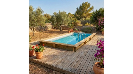 Piscina AQUA 6.1 x 2.85 - H.1.31 m, grigio, con supporti da cementare