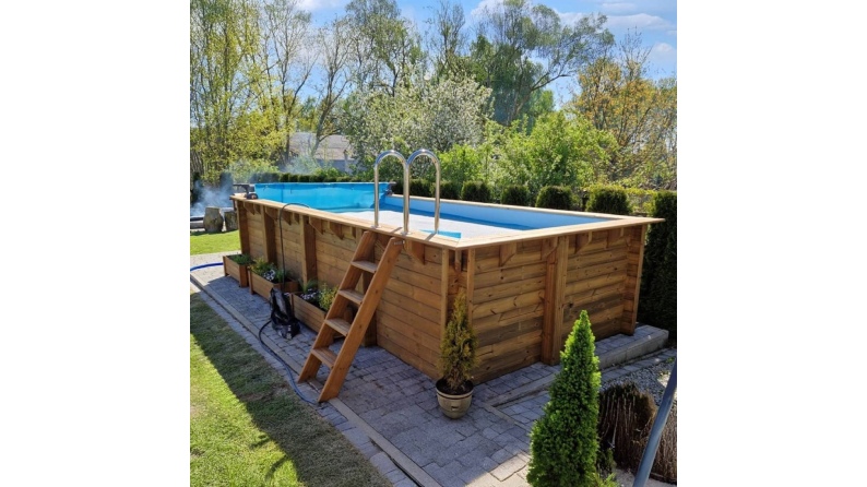 Piscina AQUA 7 x 3.75 - H.1.45 m, sabbia, con supporti da cementare