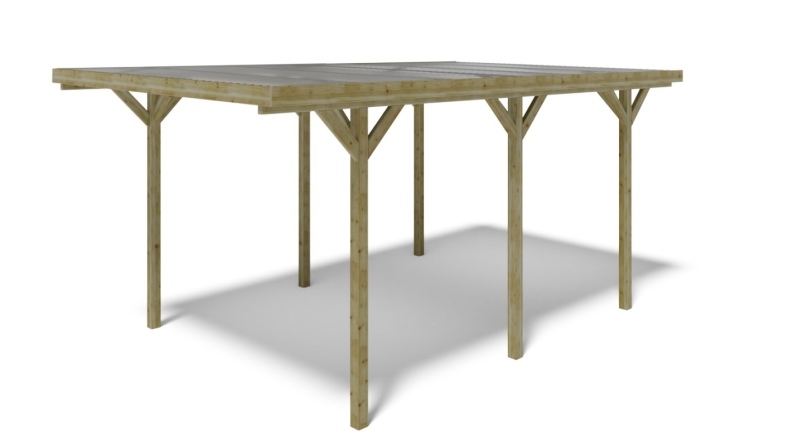 Tettoia posto auto coperto in legno 3.04x5.12 m - 15.57 m2 - copertura PVC  