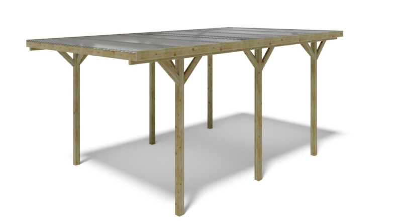 Tettoia posto auto coperto in legno 3.04x5.12 m - 15.57 m2 - copertura PVC  