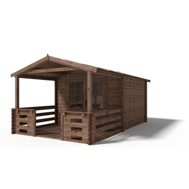 Casetta da giardino in legno con veranda e tettoia - 15m2 - 3x3m - impregnata - 28mm - colore: marrone