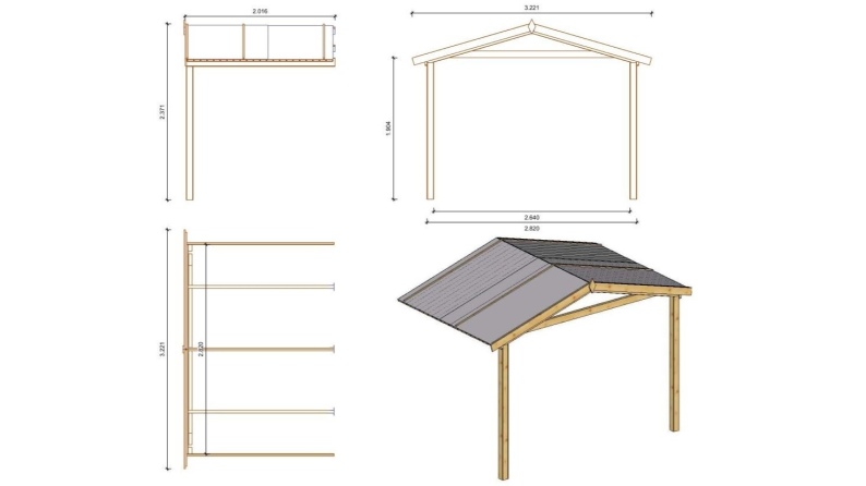 Casetta da giardino in legno con veranda e tettoia - 15m2 - 3x3m - impregnata - 28mm - colore: marrone