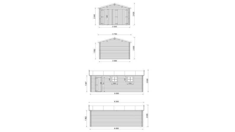 Garage in legno - 21m2 - 3.5x6m - impregnata - 28mm - colore: marrone
