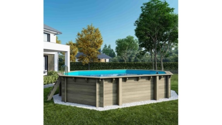 Piscina in legno Sao Paulo 6.57 x 4.07 - H.1.2 m, azzurro chiaro, con supporti da cementare