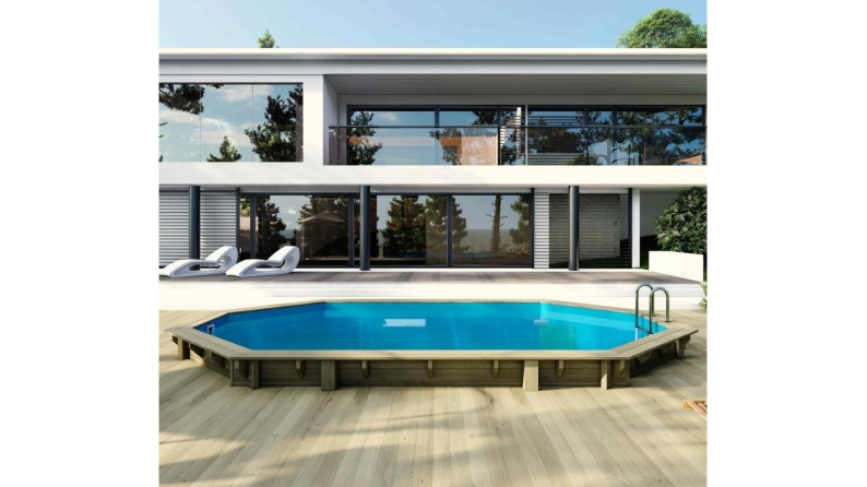 Piscina in legno Sao Paulo 6.57 x 4.07 - H.1.2 m, azzurro chiaro, con supporti da cementare