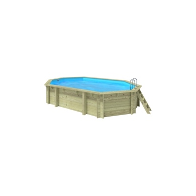 Piscina in legno Sao Paulo 6.57 x 4.07 - H.1.2 m, azzurro chiaro, con supporti fissati al calcestruzzo