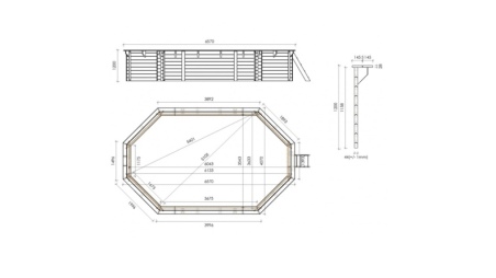 Piscina in legno Sao Paulo 6.57 x 4.07 - H.1.2 m, azzurro chiaro, con supporti fissati al calcestruzzo