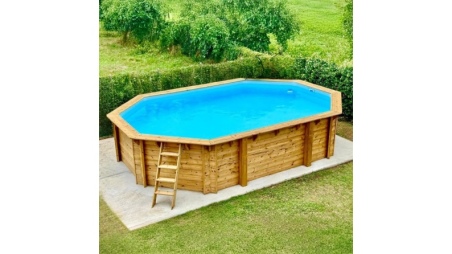 Piscina in legno Sao Paulo 6.57 x 4.07 - H.1.2 m, azzurro chiaro, con supporti fissati al calcestruzzo