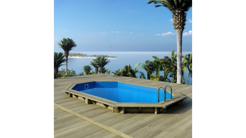 Piscina in legno NEMO 4.3 x 3 - H.1.18 m, azzurro chiaro, con supporti da cementare