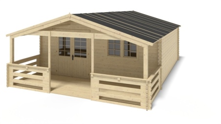 Casetta da giardino in legno con veranda e tettoia - 48m2 - 6x6m - 40mm - colore: naturale
