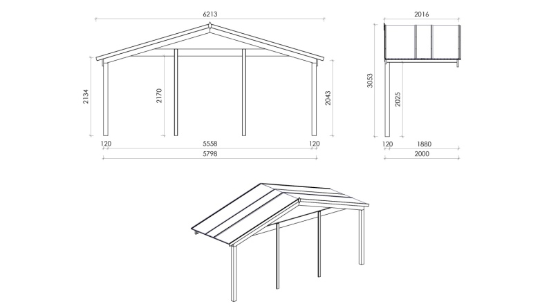 Casetta da giardino in legno con veranda e tettoia - 48m2 - 6x6m - 40mm - colore: naturale