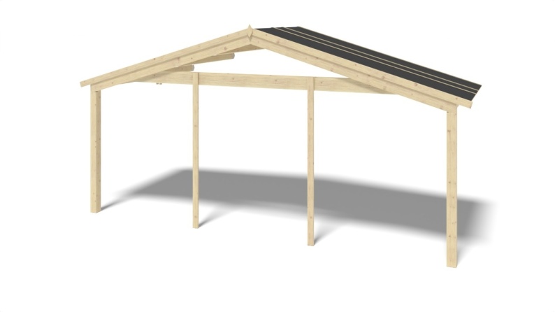 Casetta da giardino in legno con veranda e tettoia - 48m2 - 6x6m - 40mm - colore: naturale