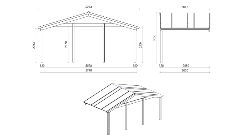 Casetta da giardino in legno con veranda e tettoia - 54m2 - 6x6m - 40mm - colore: naturale