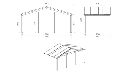Casetta da giardino in legno con veranda e tettoia - 54m2 - 6x6m - 40mm - colore: naturale