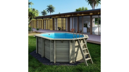Piscina in legno NEMO 4.3 x 3 - H.1.31 m, azzurro chiaro, con supporti da cementare