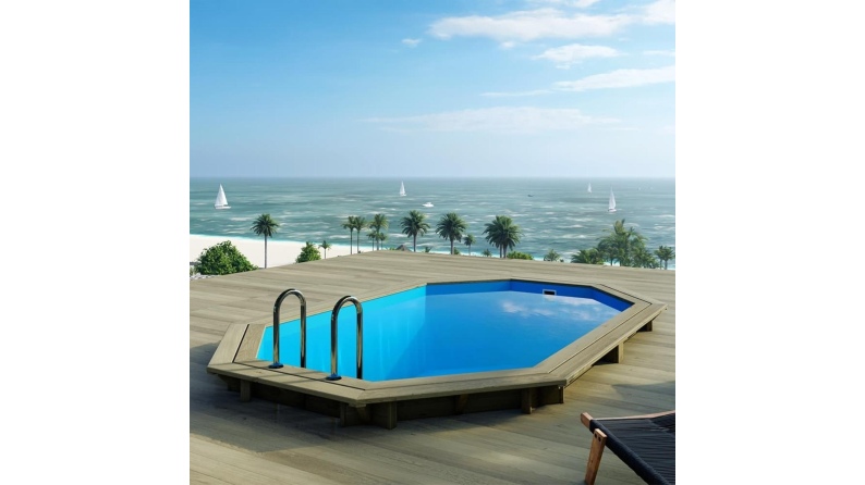 Piscina in legno NEMO 4.3 x 3 - H.1.31 m, azzurro chiaro, con supporti da cementare