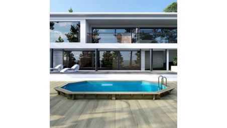 Piscina in legno NEMO 5.79 x 3.49 - H.1.45 m, azzurro chiaro, con supporti da cementare