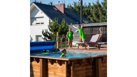 Piscina in legno AQUA 4.65 x 2.85 - H.1.24 m, azzurro chiaro, con supporti da cementare