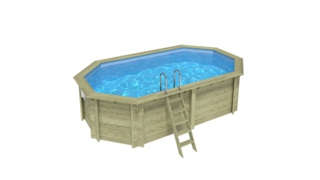 Piscina in legno NEMO 5.79 x 3.49 - H.1.45 m, azzurro chiaro, Su telaio - senza cementazione