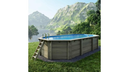 Piscina in legno NEMO 7.3 x 3.97 - H.1.45 m, azzurro chiaro, con supporti fissati al calcestruzzo