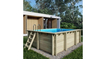 Piscina in legno AQUA 4.65 x 2.85 - H.1.24 m, azzurro chiaro, con supporti fissati al calcestruzzo