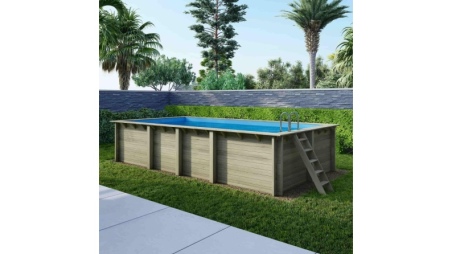 Piscina in legno AQUA 7 x 3.75 - H.1.45 m, azzurro chiaro, con supporti fissati al calcestruzzo