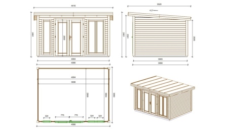 Casetta da giardino in legno Kira 4,04x3,09 m - 12 m2 - 34 mm