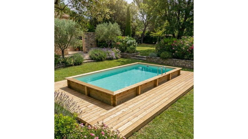 Piscina in legno AQUA 8.5 x 4.35 - H.1.45 m, sabbia, con supporti da cementare