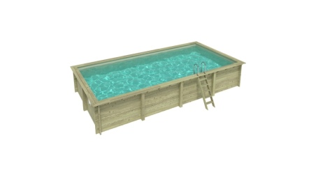 Piscina in legno AQUA 8.5 x 4.35 - H.1.45 m, sabbia, con supporti fissati al calcestruzzo