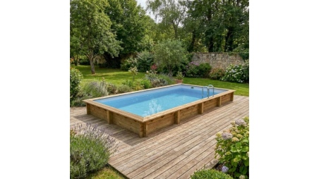 Piscina in legno AQUA 8.5 x 4.35 - H.1.45 m, grigio, Su telaio - senza cementazione