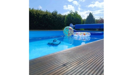 Piscina in legno AQUA 8.5 x 4.35 - H.1.45 m, grigio, Su telaio - senza cementazione