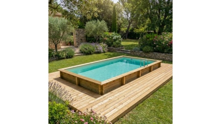 Piscina in legno AQUA 8.5 x 4.35 - H.1.45 m, sabbia, Su telaio - senza cementazione