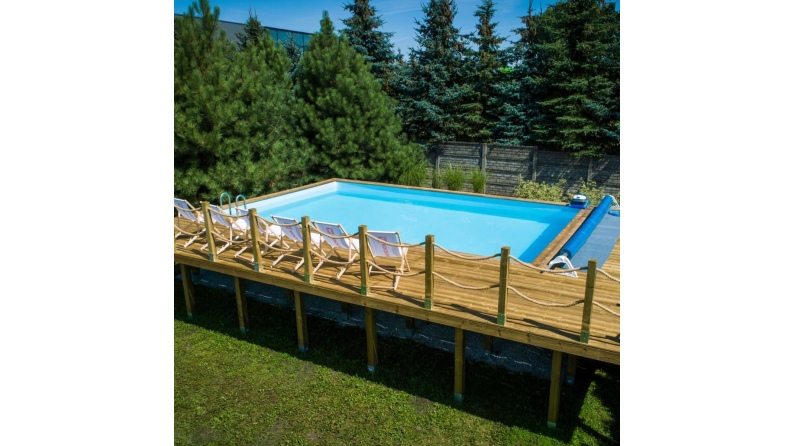 Piscina in legno AQUA 8.5 x 4.35 - H.1.45 m, sabbia, Su telaio - senza cementazione