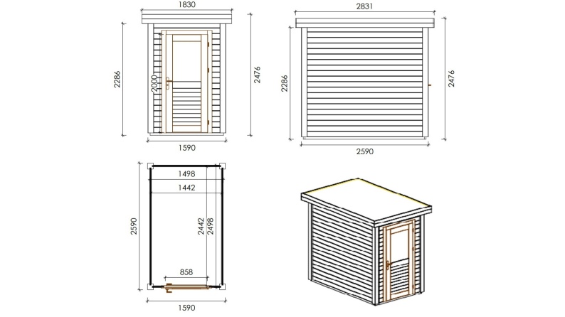 Casetta da giardino in legno Mira 1.59x2.59 m - 4.12 m2 - 28 mm - impregnata