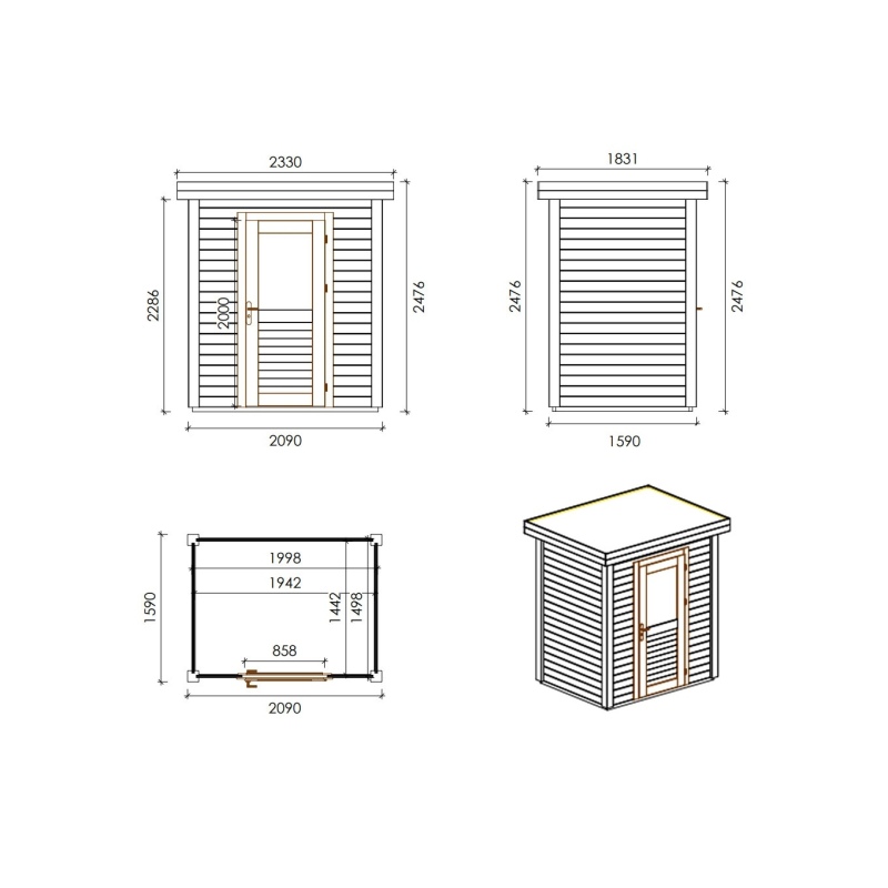 Casetta da giardino in legno  2.09x1.59 m - 3.32 m2 - 28 mm - impregnata