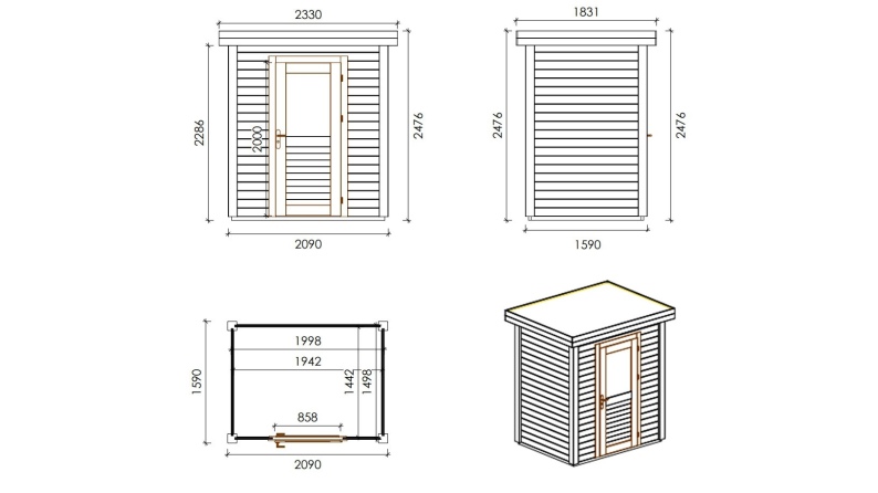 Casetta da giardino in legno Vala 2.09x1.59 m - 3.32 m2 - 28 mm - impregnata