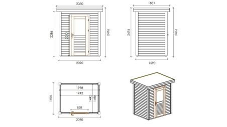 Casetta da giardino in legno Vala 2.09x1.59 m - 3.32 m2 - 28 mm - impregnata