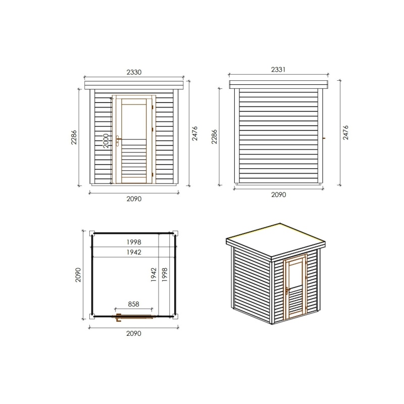Casetta da giardino in legno  2.09x2.09 m - 4.37 m2 - 28 mm - impregnata