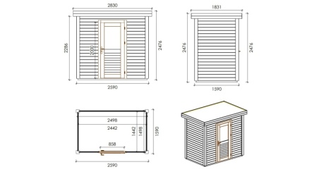 Casetta da giardino in legno Rava 2.59x1.59 m - 4.12 m2 - 28 mm - impregnata