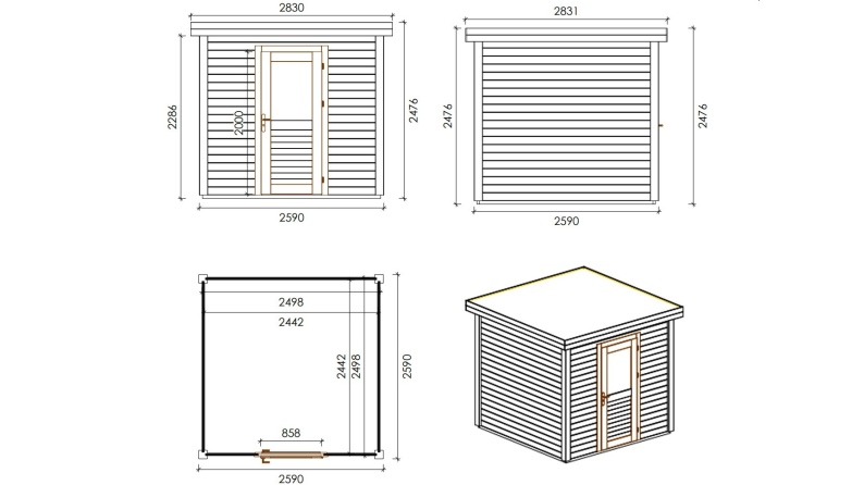 Casetta da giardino in legno Rava 2.59x2.59 m - 6.71 m2 - 28 mm - impregnata