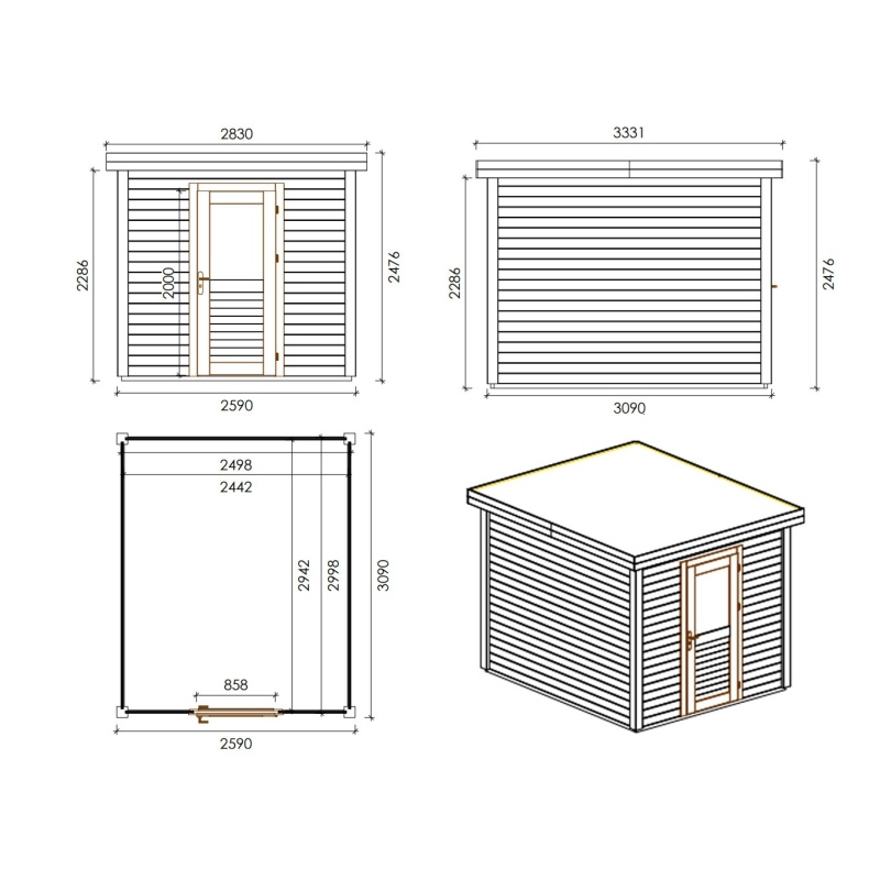 Casetta da giardino in legno  2.59x3.09 m - 8 m2 - 28 mm - impregnata