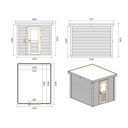 Casetta da giardino in legno  2.59x3.09 m - 8 m2 - 28 mm - impregnata