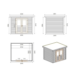 Casetta da giardino in legno  3.09x2.59 m - 8 m2 - 28 mm - impregnata
