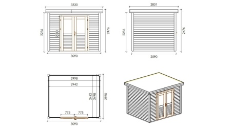 Casetta da giardino in legno Aura 3.09x2.59 m - 8 m2 - 28 mm - impregnata